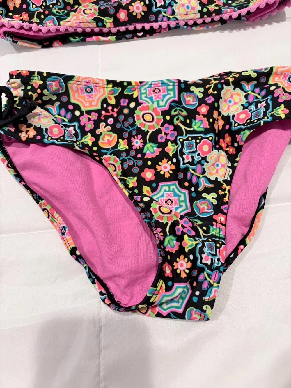 SO Girls Floral Two-Piece Bikini Set - Black with Pink Accent